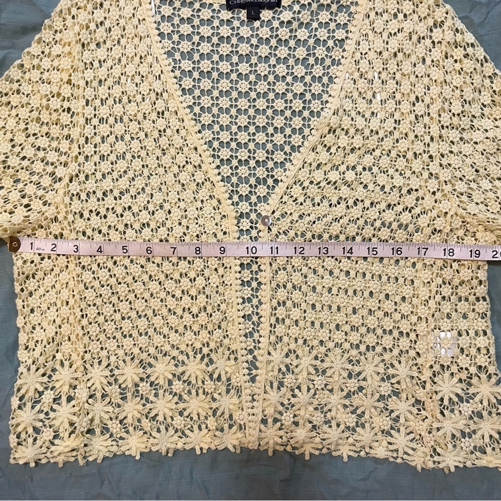 CHRISMcLaughlin Crochet Floral Butter Yellow Cardigan Lace Cropped Boho - Picture 9 of 16